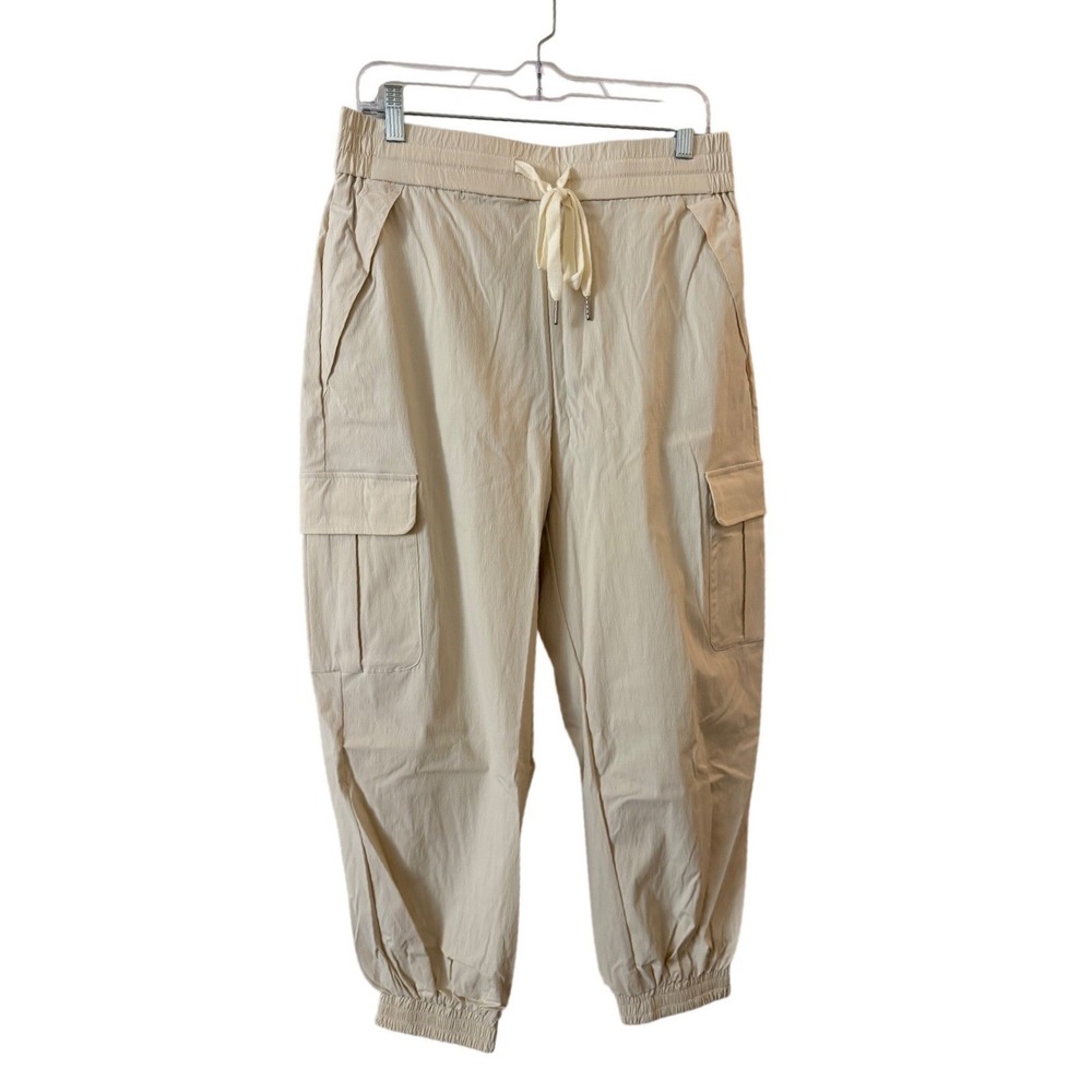 Halara‎ Cream Beige Cargo Jogger Pants Elastic Waist Drawstring Utility L NWT